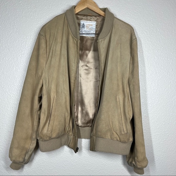 Vintage London Fog Bomber Jacket 70’s Suede Leather Beige Men’s Size 46 Reg - Picture 2 of 12
